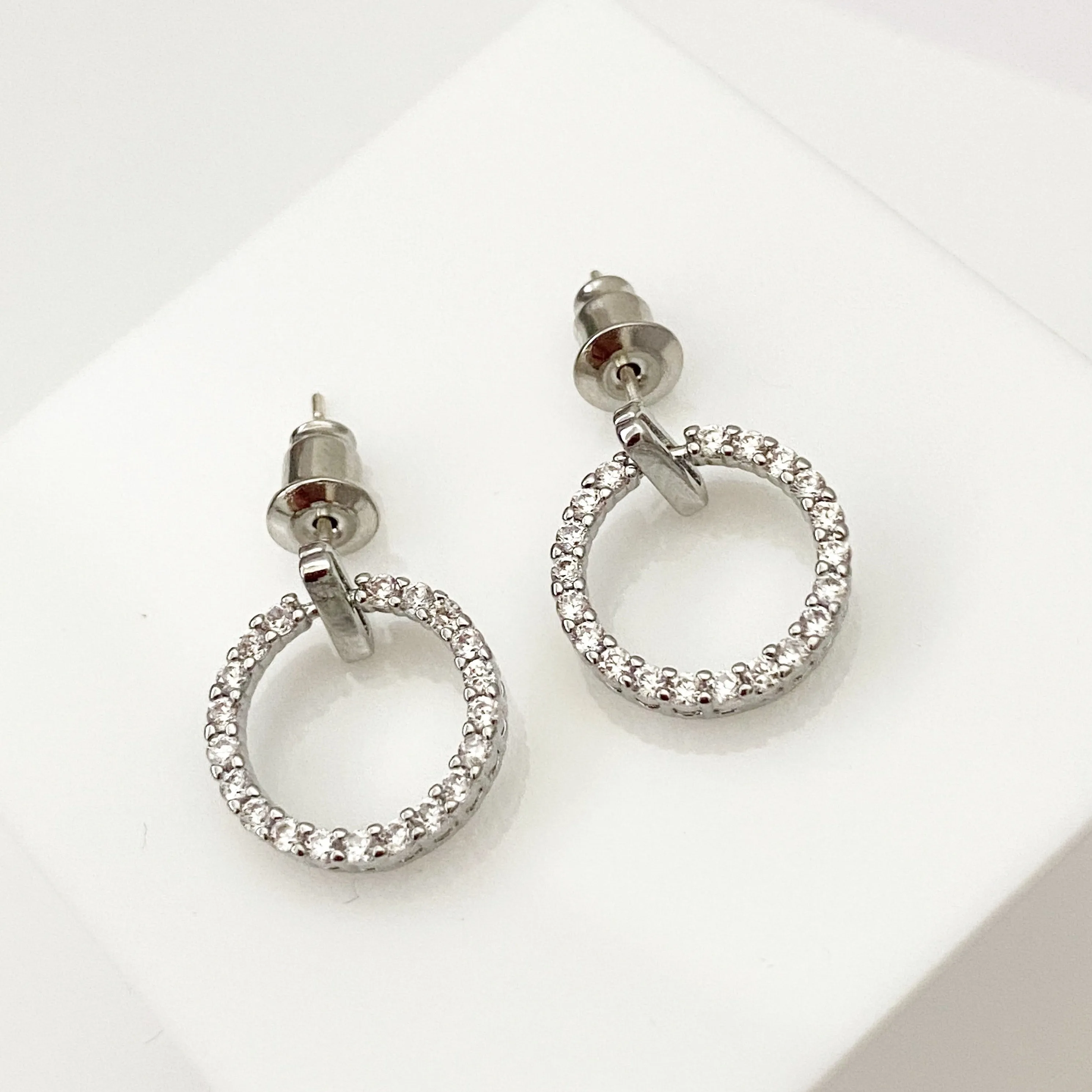 Silver Open Circle Stud Earrings