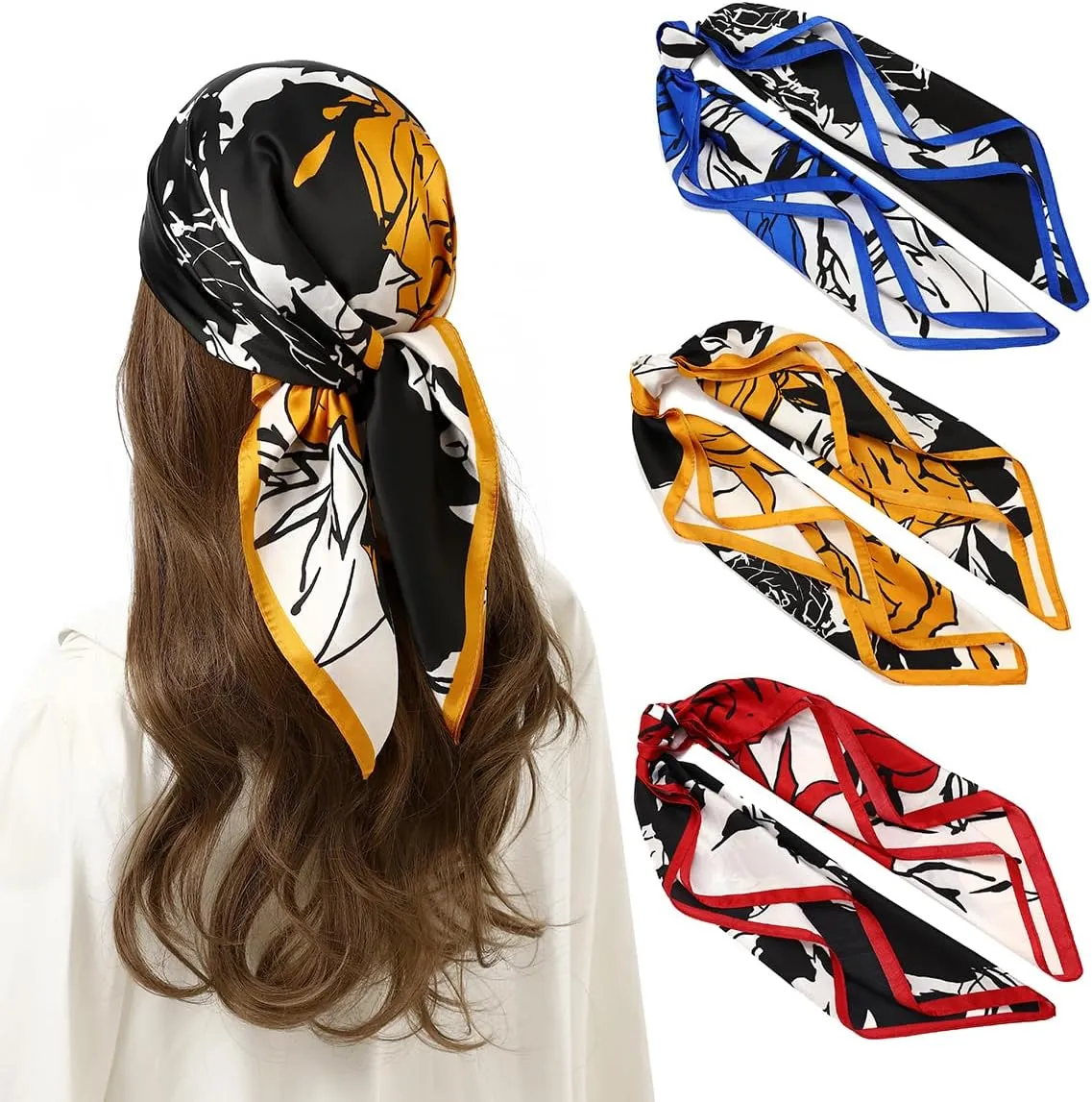 STARWHISPER 27" Square Head Scarf for Women Silk Feeling Satin Scarf Women Fashion Silk Scarf for Wrapping Hair
