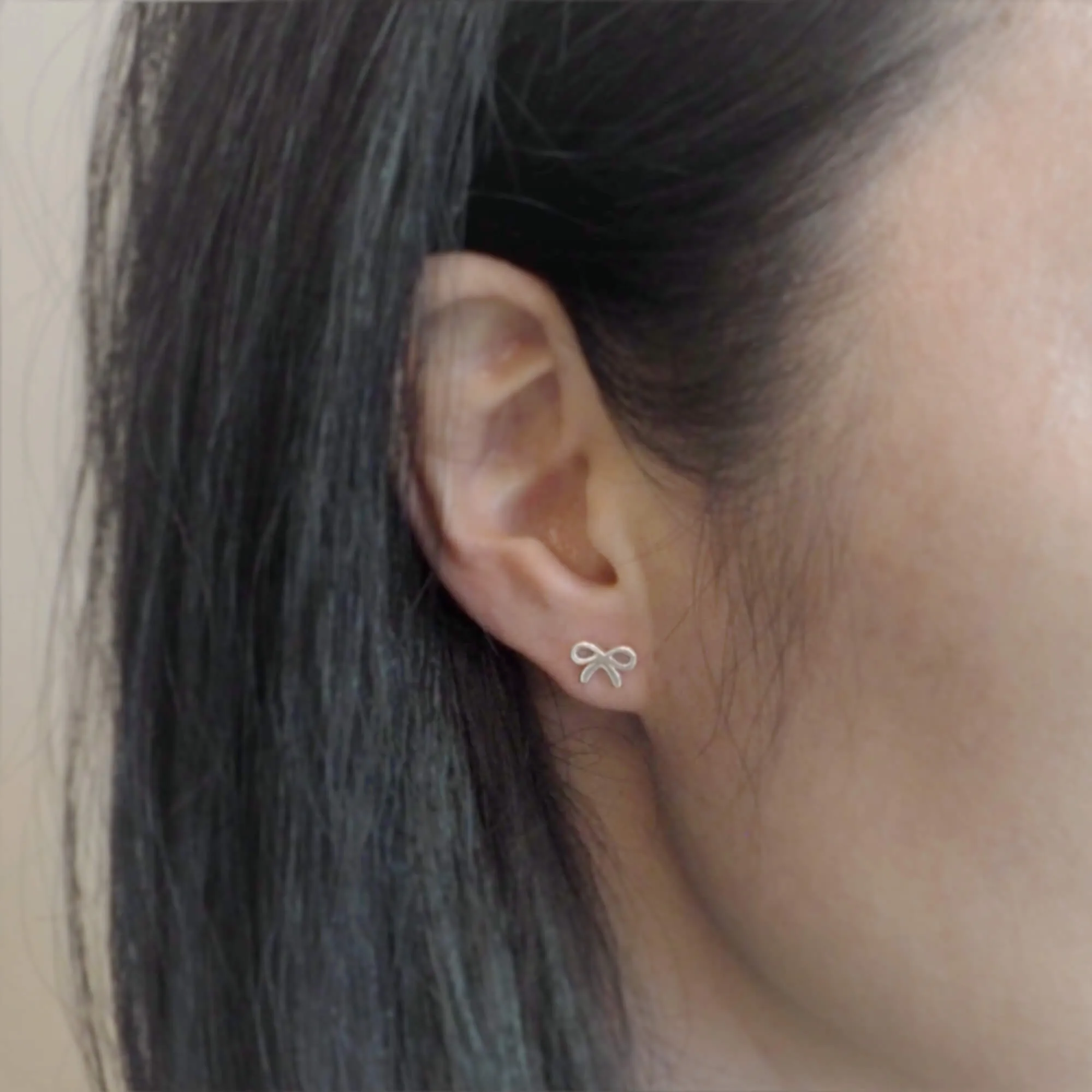 Sterling Silver XS Tiny Ribbon Stud Earrings