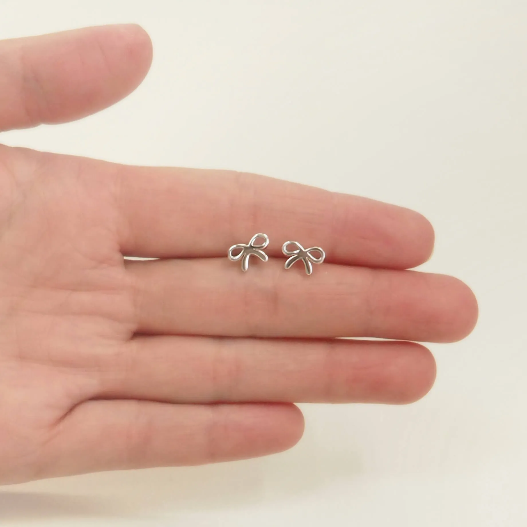 Sterling Silver XS Tiny Ribbon Stud Earrings
