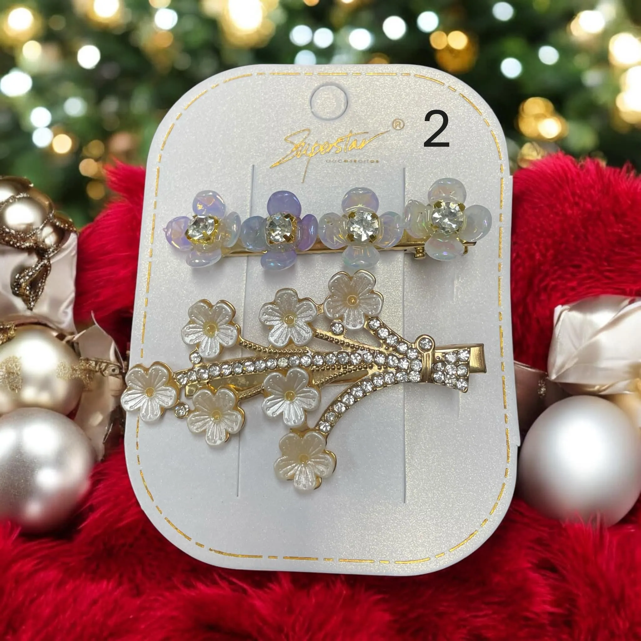 Superstar Bejeweled - Rhinestone & Flower Hair Clips