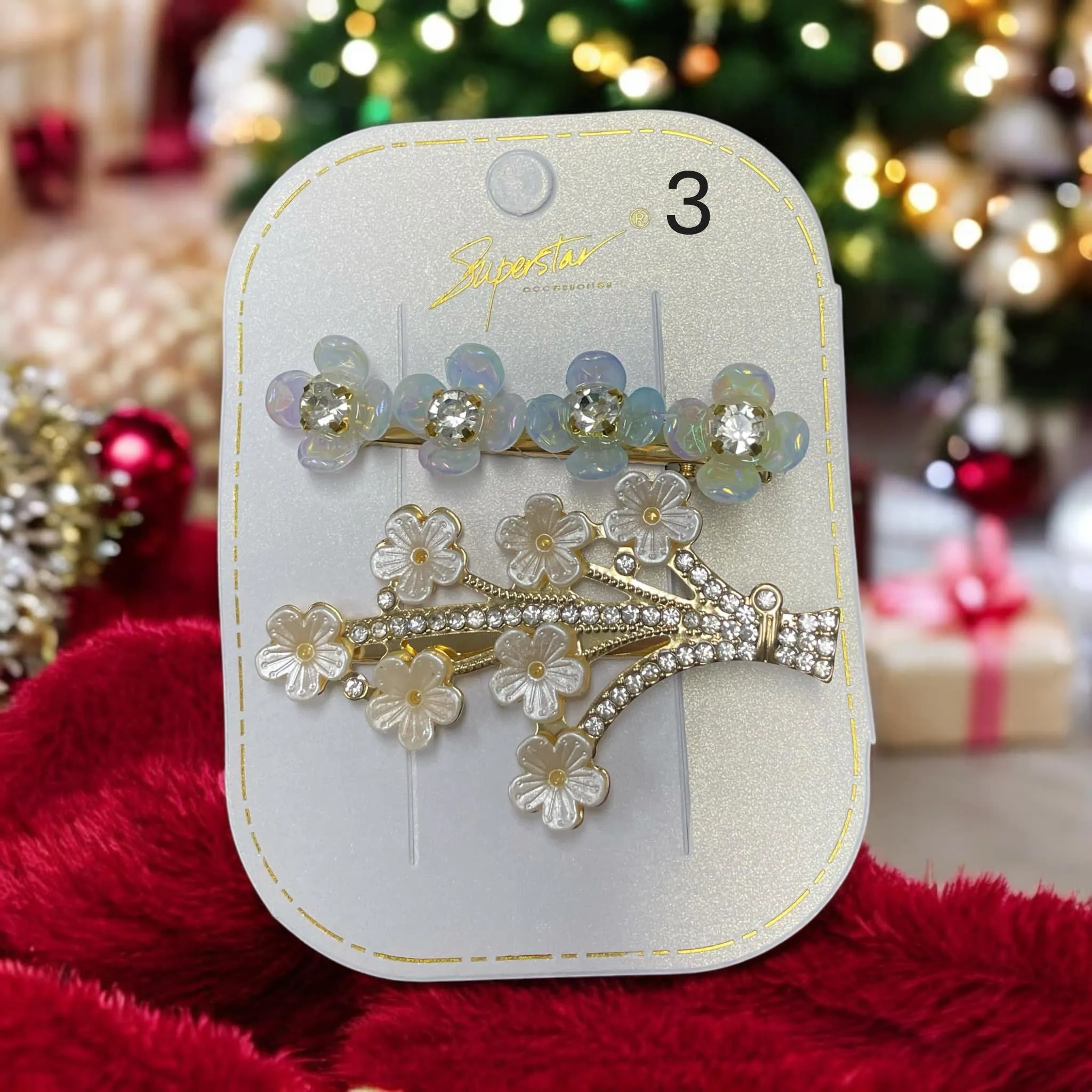Superstar Bejeweled - Rhinestone & Flower Hair Clips