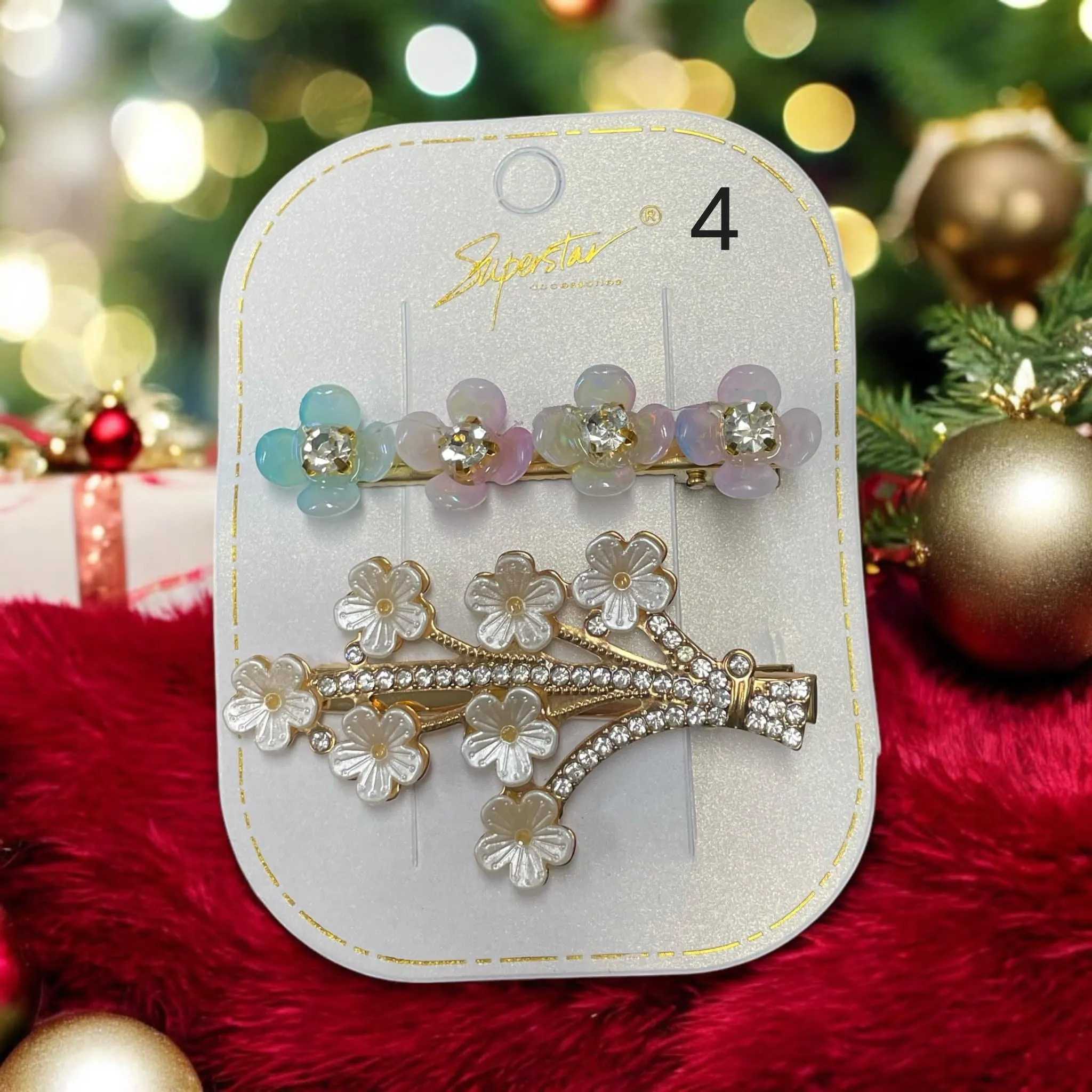 Superstar Bejeweled - Rhinestone & Flower Hair Clips