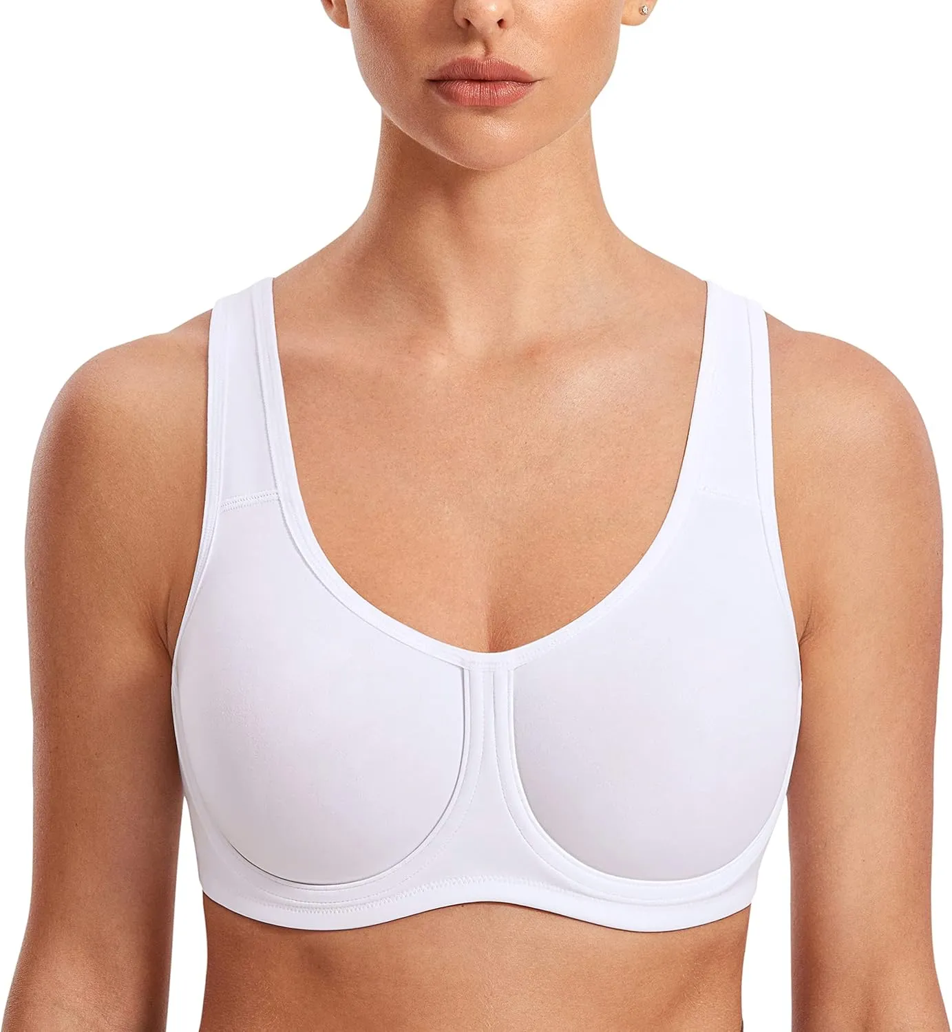 SYROKAN Women's Max Control Underwire Sports Bra High Impact Plus Size with Adjustable Straps Unlined Bra