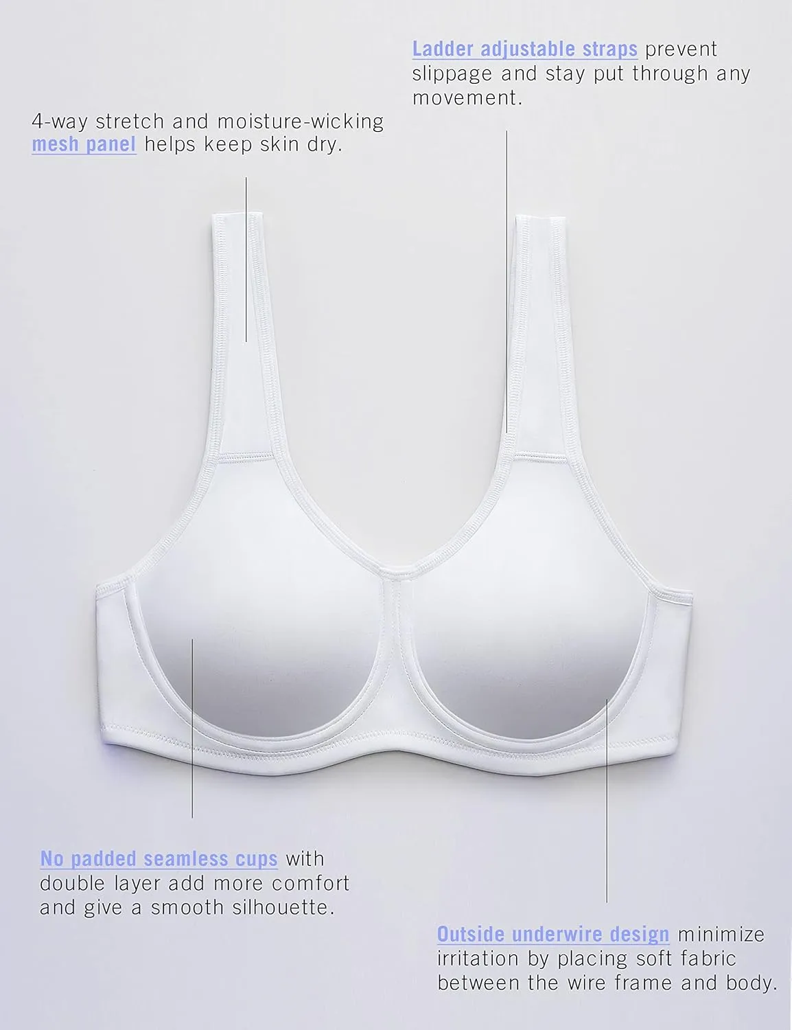 SYROKAN Women's Max Control Underwire Sports Bra High Impact Plus Size with Adjustable Straps Unlined Bra