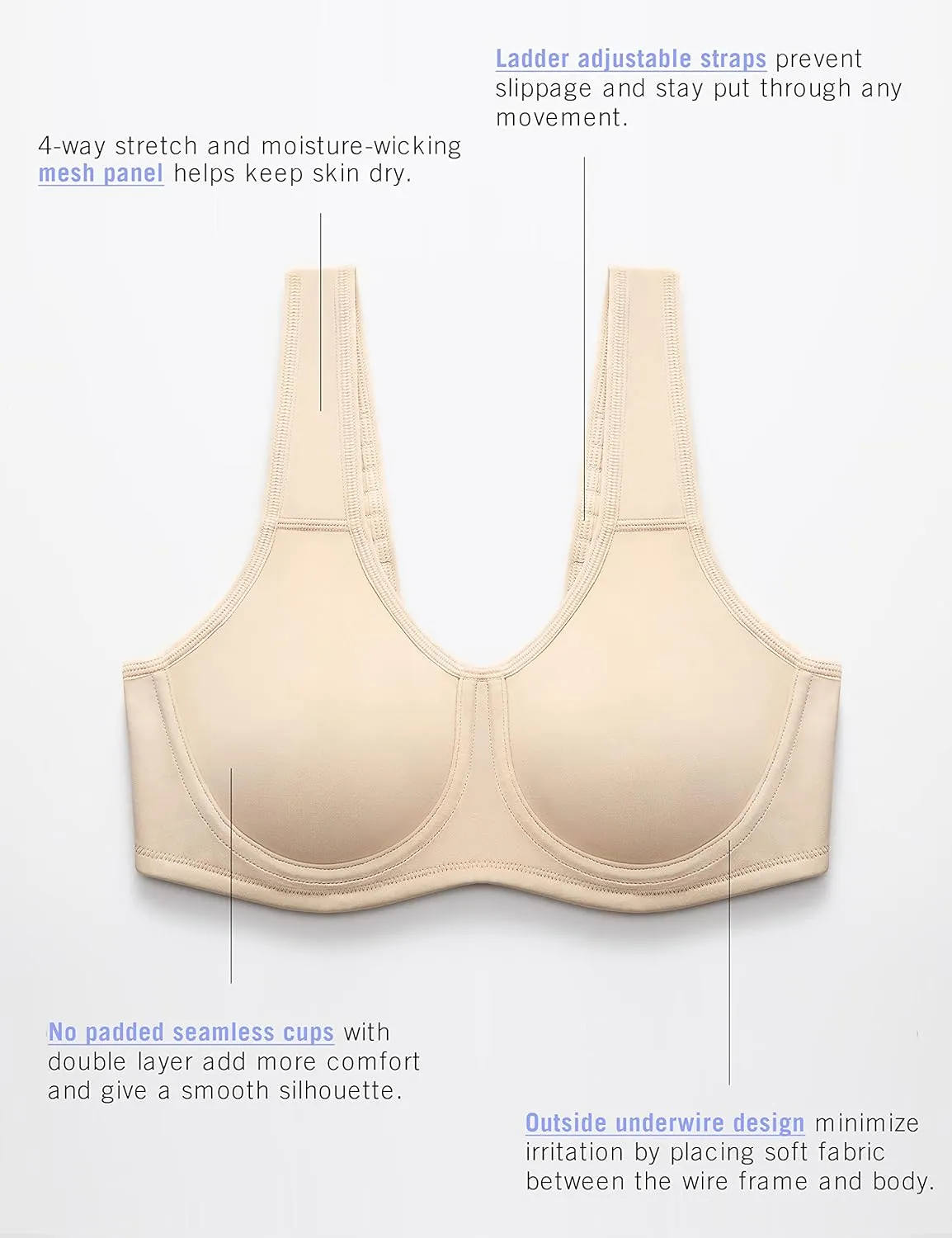 SYROKAN Women's Max Control Underwire Sports Bra High Impact Plus Size with Adjustable Straps Unlined Bra