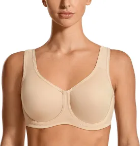 SYROKAN Women's Max Control Underwire Sports Bra High Impact Plus Size with Adjustable Straps Unlined Bra