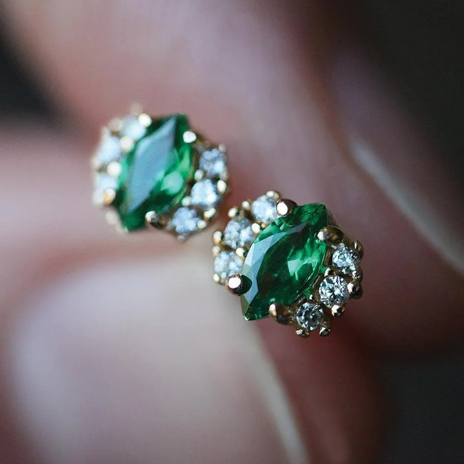 TALIA. Green Quartz Cluster Stud Gold Earrings