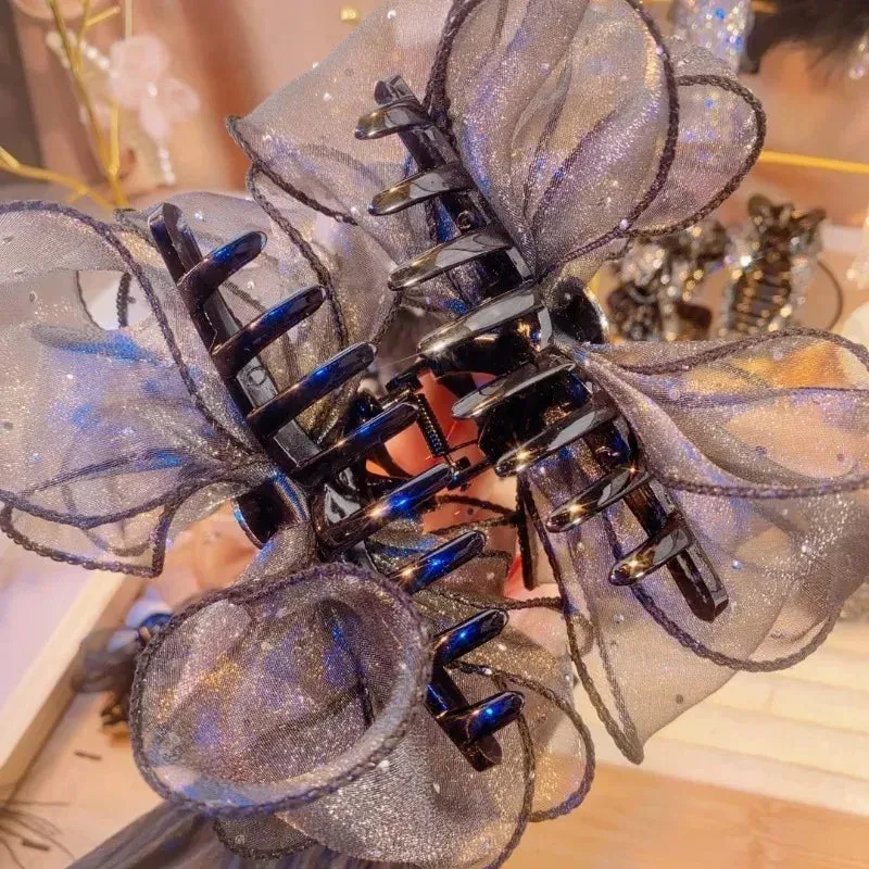 TEEK - Lace Mesh Butterfly Ribbon Bow Hair Claw
