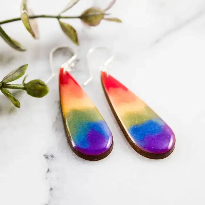 Watercolor Drop Earrings in Rainbow