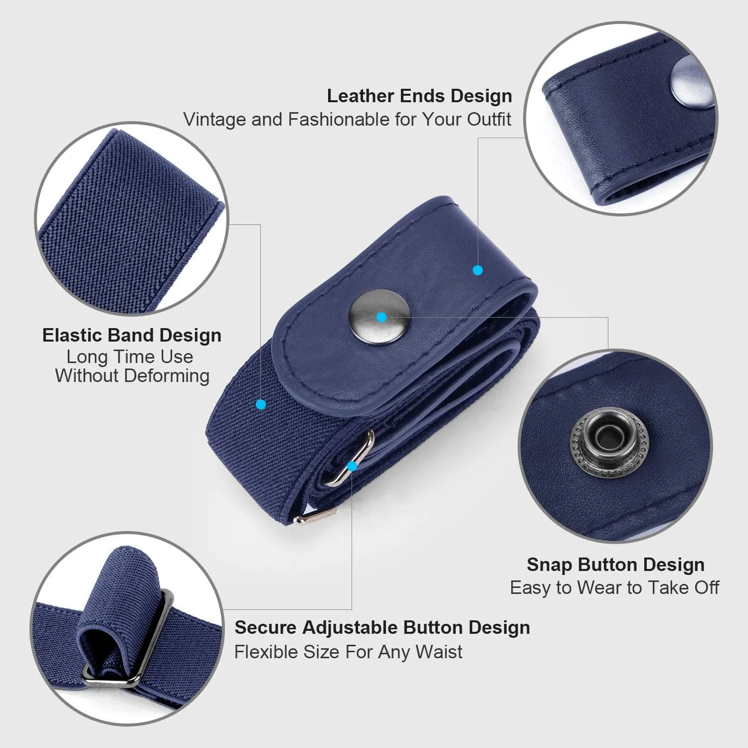 WHIPPY Buckle Free Comfortable Elastic Belt for Women or Men, Buckle-less No Bulge No Hassle Invisible Belts