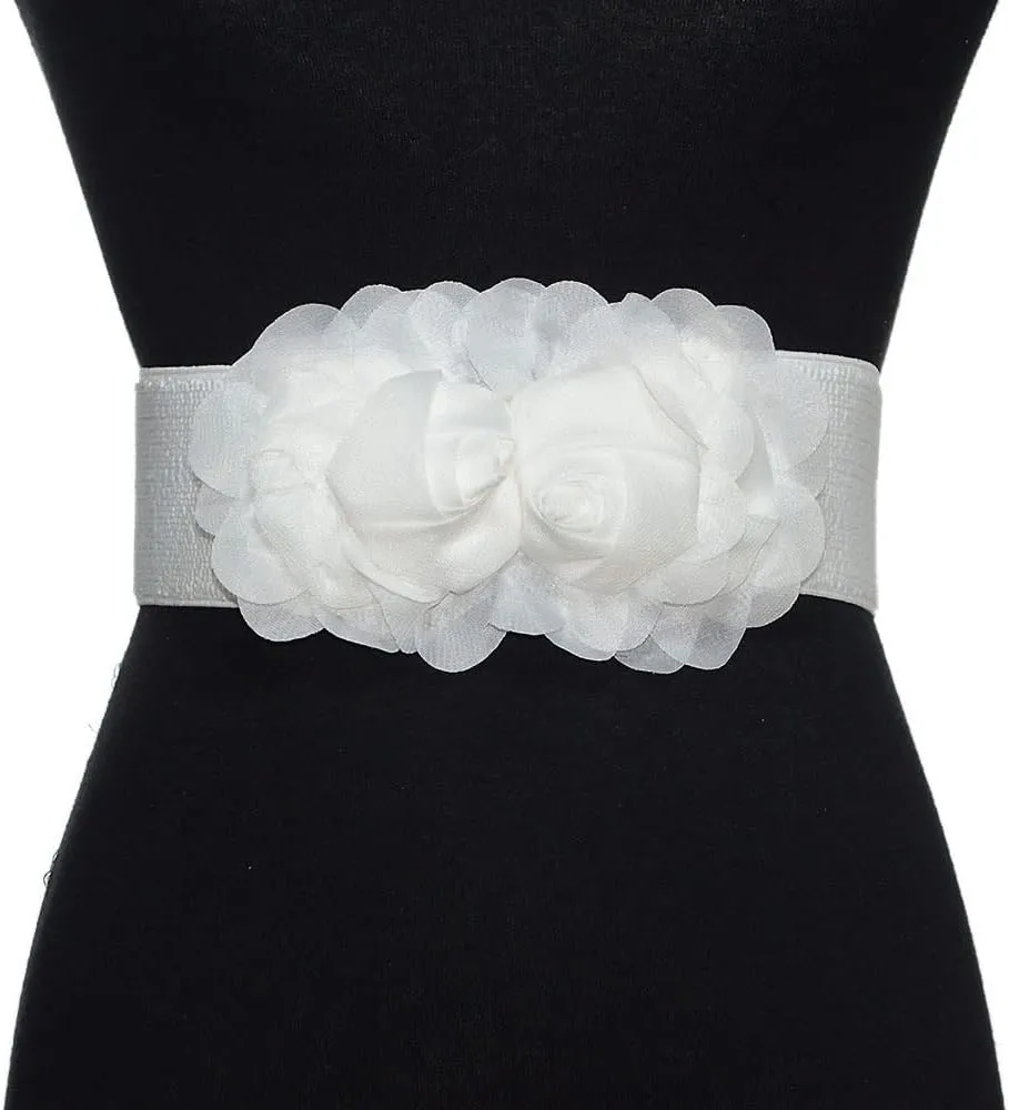 Women's 2 Packs Elastic Corset Waist Belts Stretch Wide Double Rose-Flower for Wedding Dresses