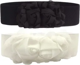 Women's 2 Packs Elastic Corset Waist Belts Stretch Wide Double Rose-Flower for Wedding Dresses