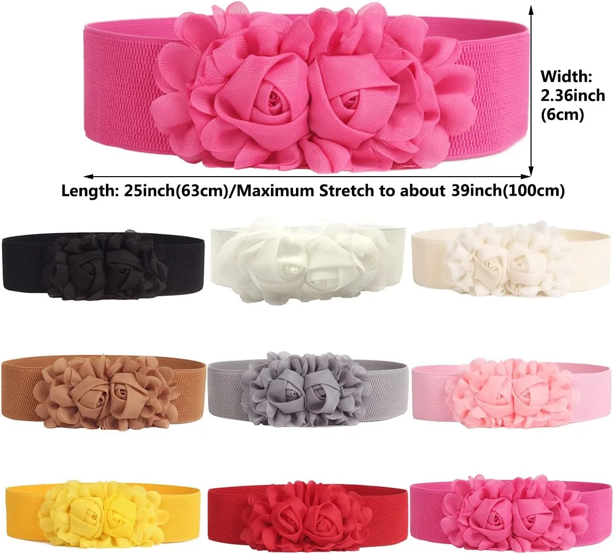 Women's 2 Packs Elastic Corset Waist Belts Stretch Wide Double Rose-Flower for Wedding Dresses