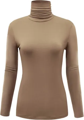 Women's Long Sleeve Lightweight Turtleneck Top Slim Fit Pullover T-Shirt (S-XXL)