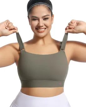Women's Sports Bra Wirefree Adjustable Medium-High Support Everyday Wear for Large Bust Plus Size with Removable Pads