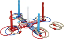 Wooden Throwing Ring Toss Game Set,Fun Indoor Outdoor Carnival Games Set for Kids & Adults, Includes 16 Rings (8 Rope Rings, 8 Plastic Rings)