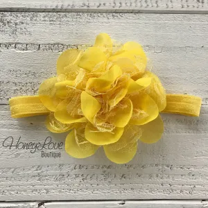 Yellow Lace and Chiffon Layered Flower headband