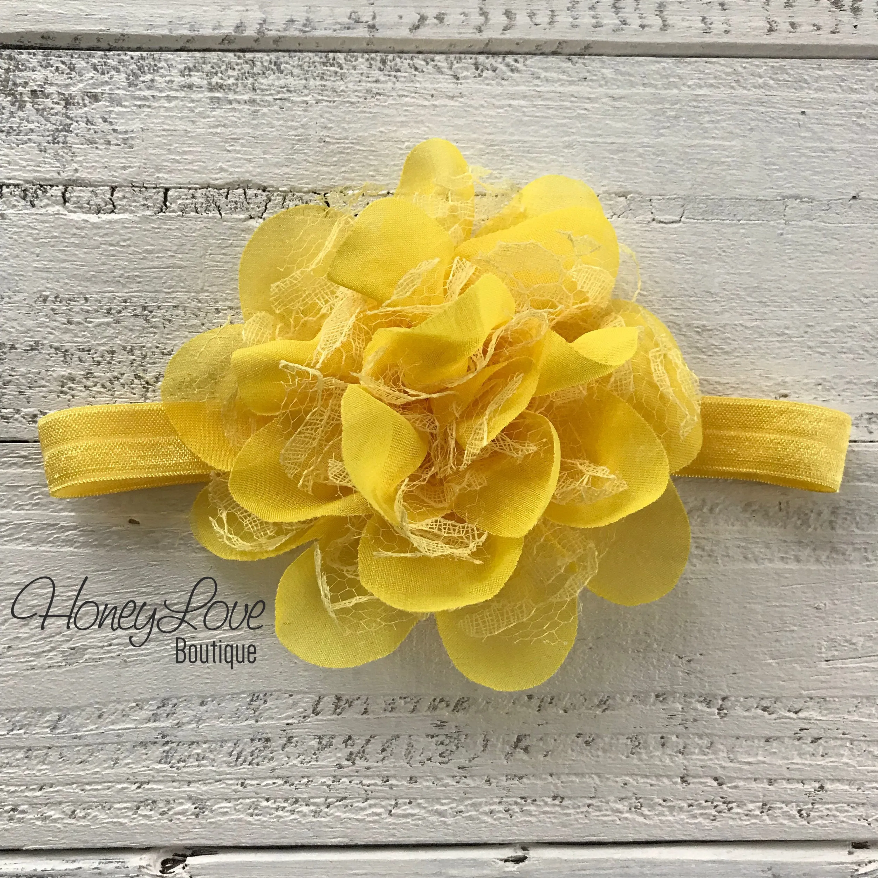 Yellow Lace and Chiffon Layered Flower headband