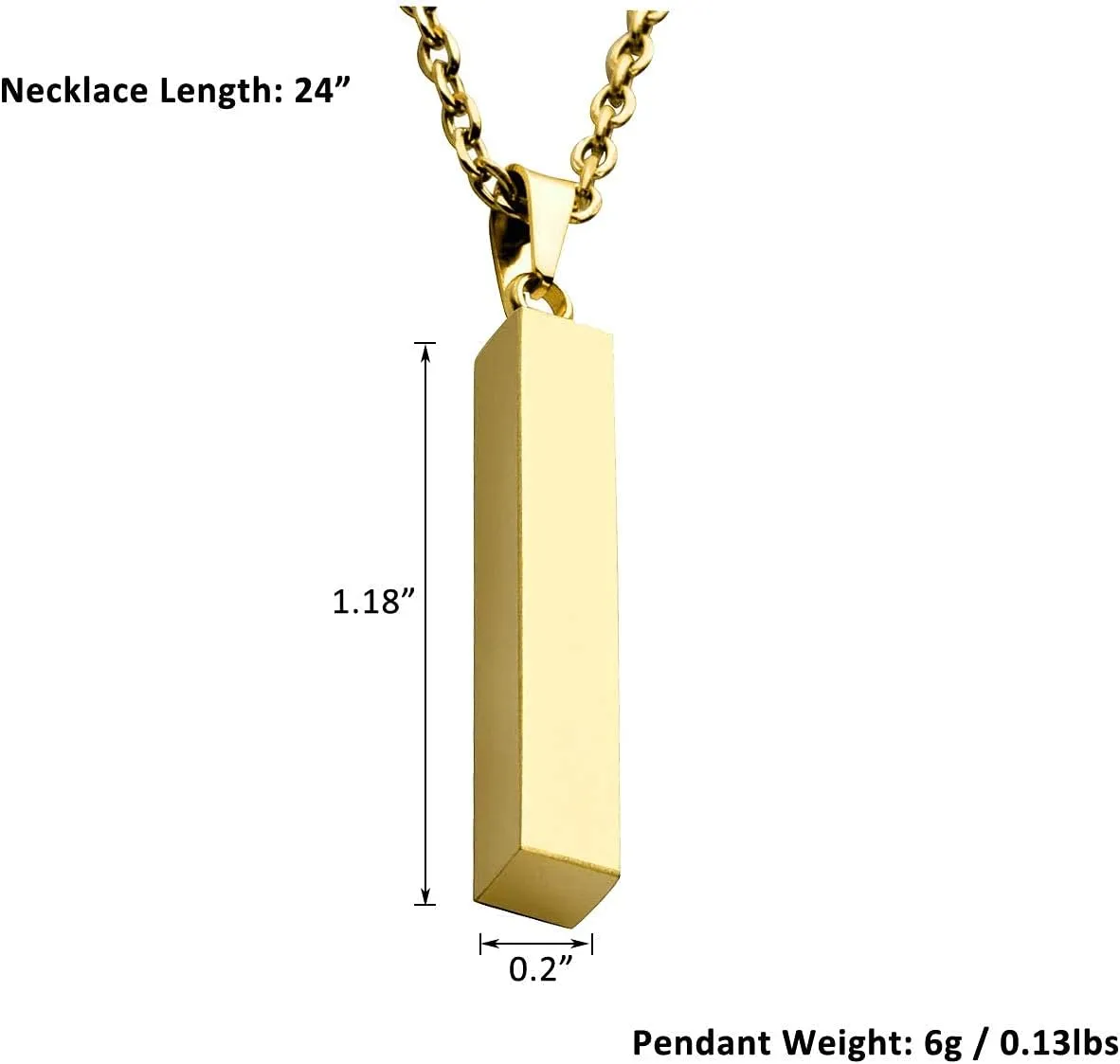 Zysta Engraving 3D Bar Name Necklace Personalized Text Message Cool Simple Design Women Customized Dangle Vertical Cuboid Stick Pendant Necklaces Stainless Steel Birthday Gift